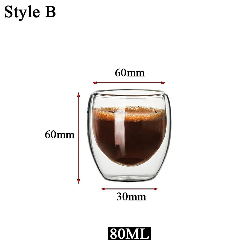 Clear Double Wall Insulated Glass Cups — 5 Sizes | Coffee, Espresso, Tea, Beer & Whiskey Mugs