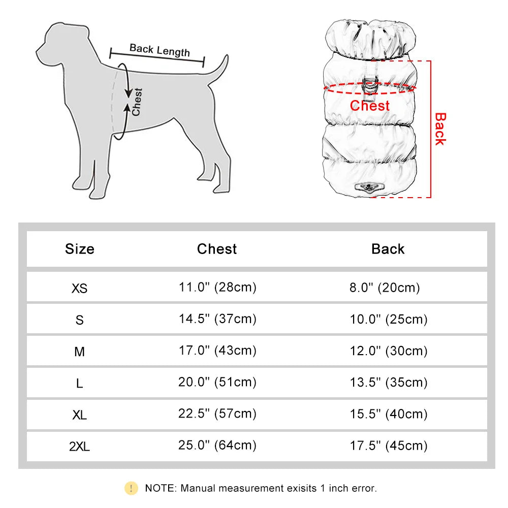 Padded Winter Pet Coat - Warm Windproof Jacket Vest for Small & Medium Dogs and Cats (S/M/L/XL)