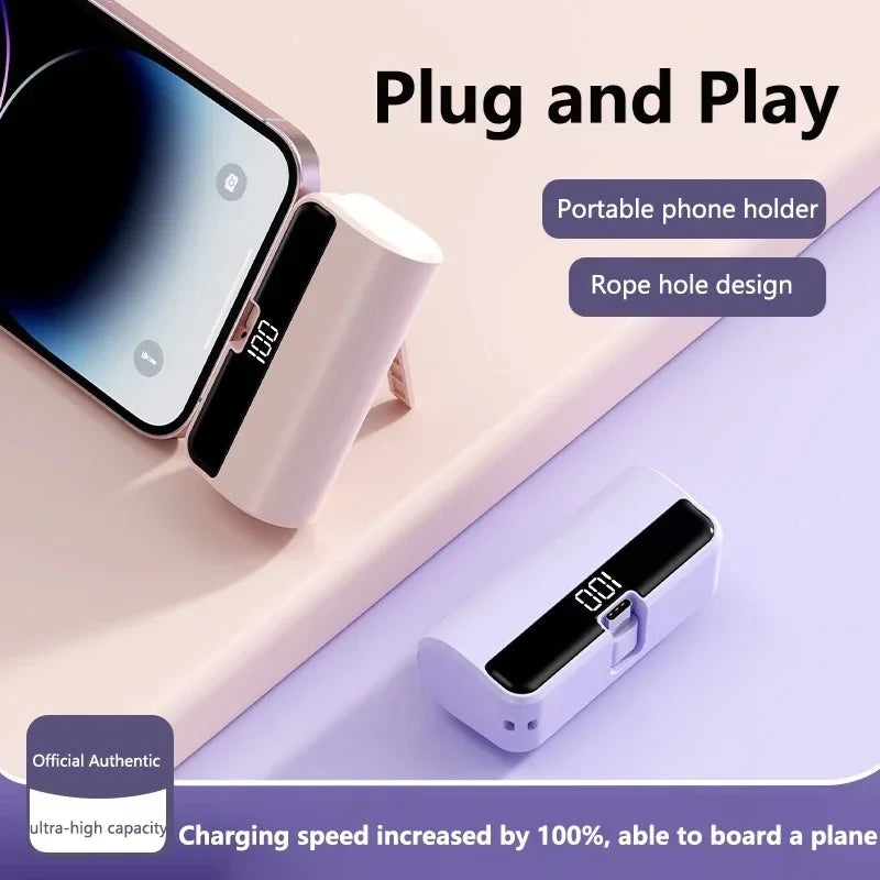 50000mAh Mini Capsule Power Bank – Portable Wireless Fast Charging with Digital Display, USB-A / USB-C / Lightning