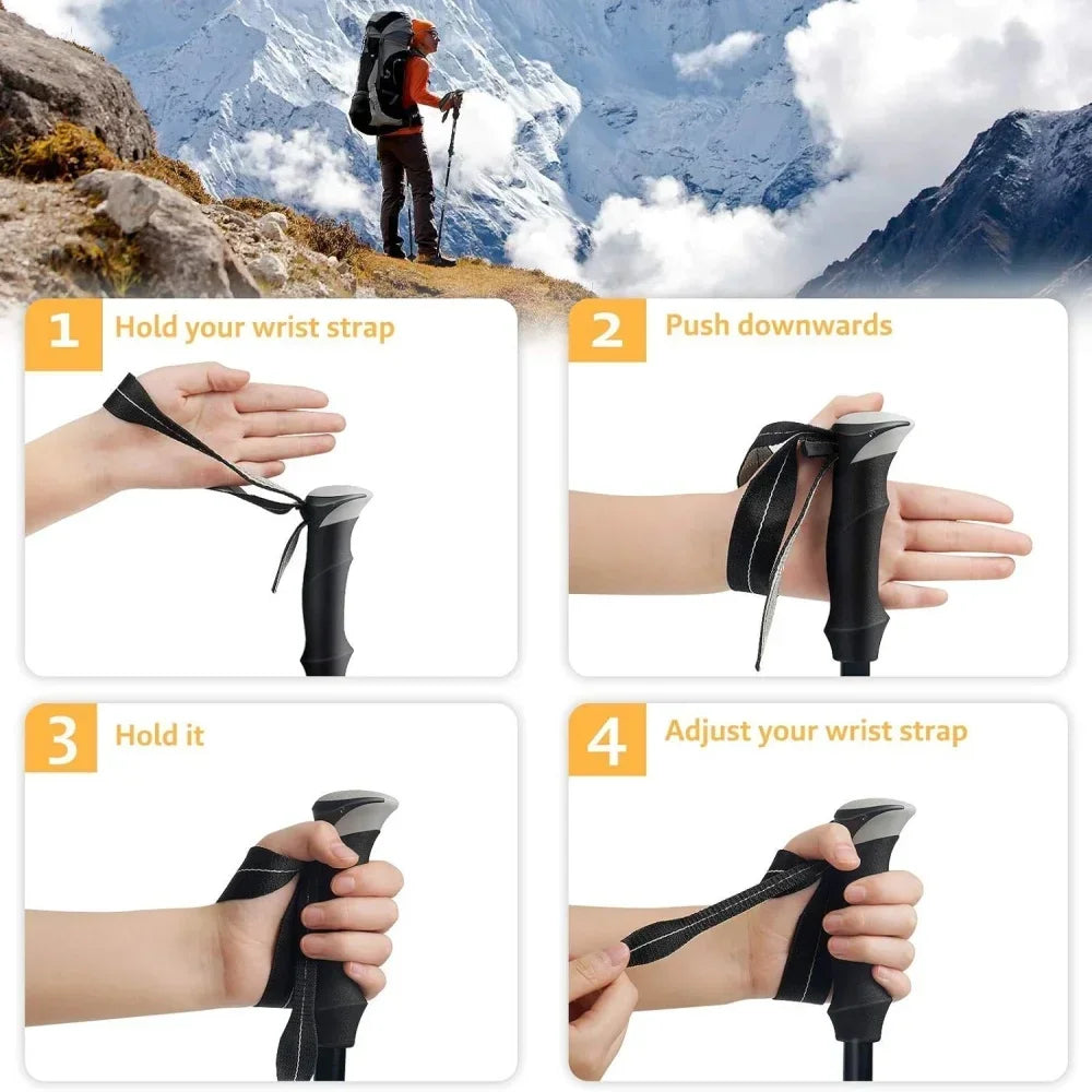 3-Section Adjustable Aluminum Trekking Poles with EVA Grip & Carbon-Tungsten Tips, 32–125 cm (12.6–49.2 in)