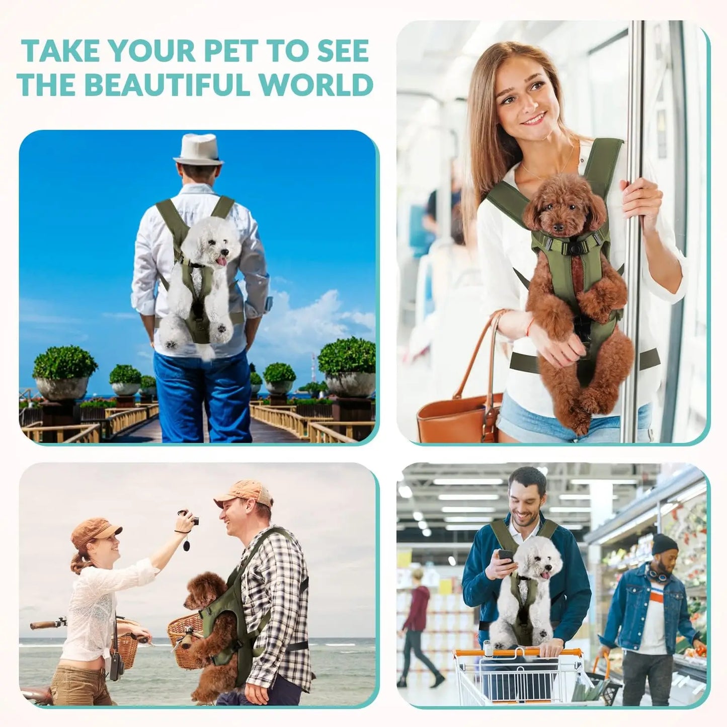 Adjustable Hands-Free Front Pet Carrier Backpack – Breathable Dog & Cat Travel Carrier (Up to 35 lbs / 16 kg)