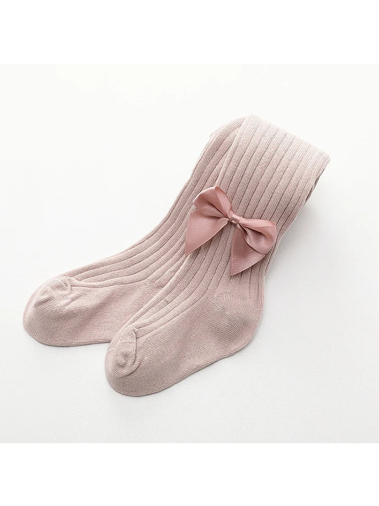 Baby Girls Cotton Mesh Tights with Bowknot - Infant & Toddler Pantyhose 0-4 Years