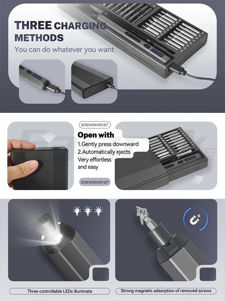68-in-1 Precision Electric Screwdriver Set – 5 Torque Levels, LED Fill Light, Mobile Phone & iPad Repair Kit