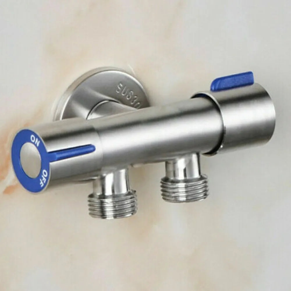 Double Outlet Stainless Steel Deck-Mount Faucet - 2-Way Washing Machine & Bathroom Tap, Double Handle Brushed Finish