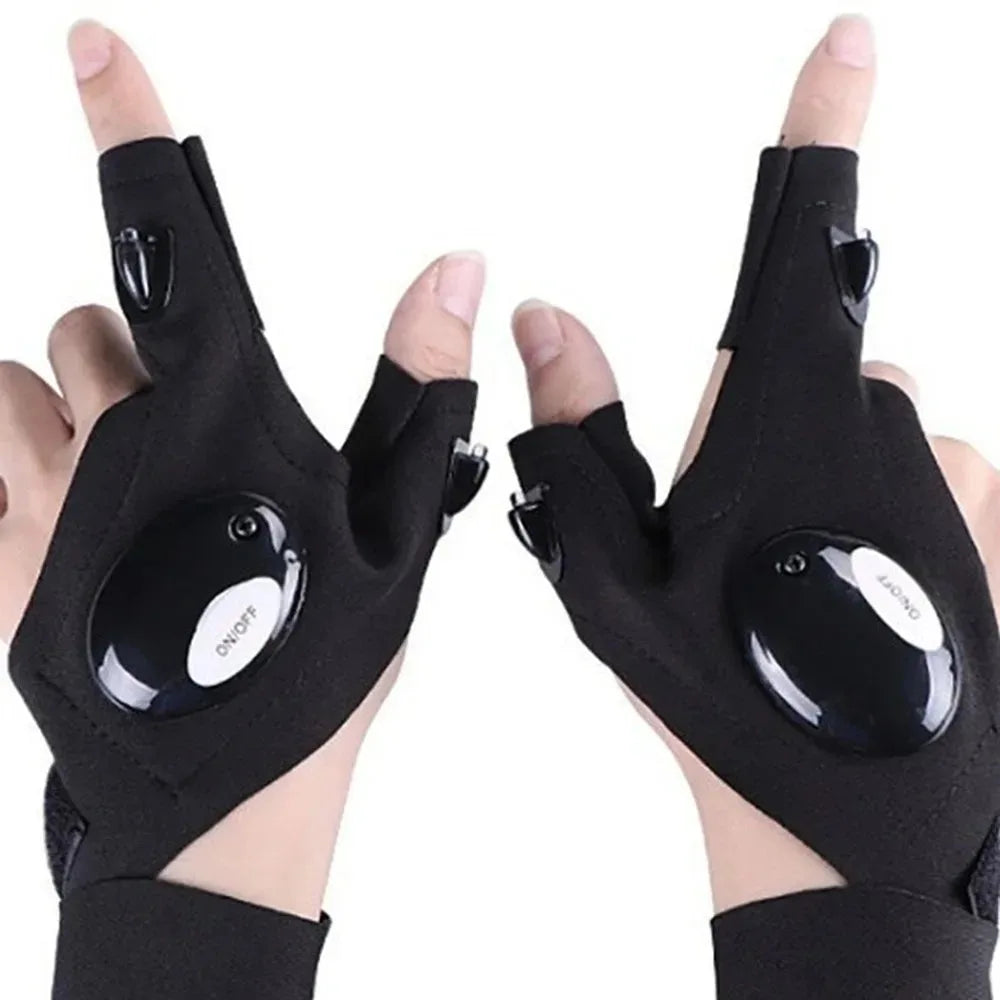 LED Fingerless Gloves with Built-In Finger Lights for Fishing & Cycling
