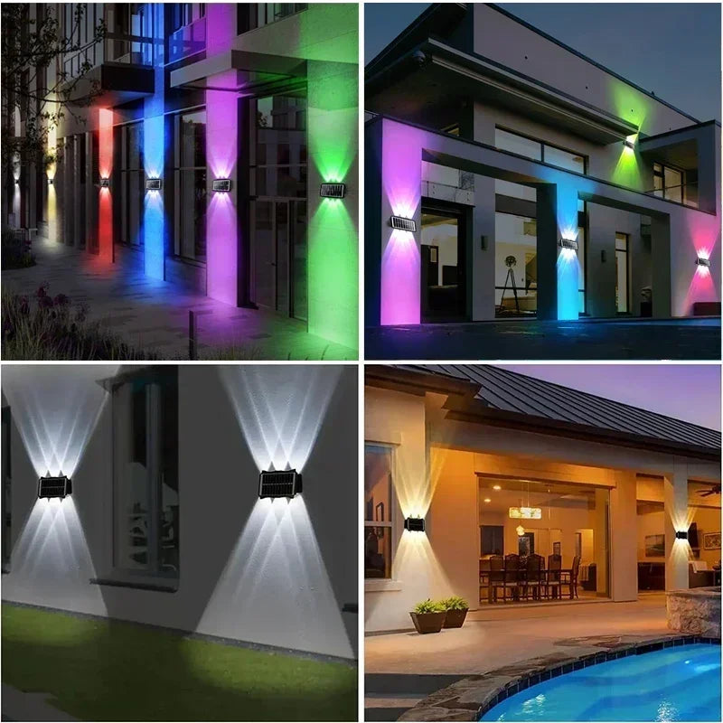 Solar Up and Down Wall Light 4/6/8-LED Waterproof Outdoor LED Wall Washer for Fence Yard Porch Walkway