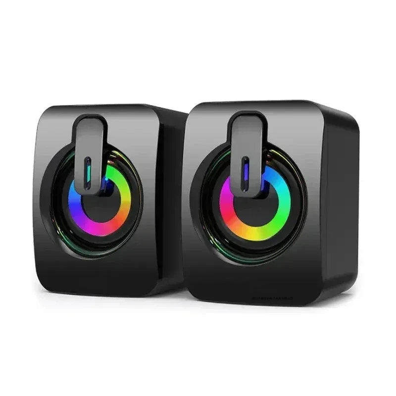 USB & 3.5mm Stereo Computer Speakers with Microphone and LED Lights - Compact HiFi Desktop PC Laptop Speakers