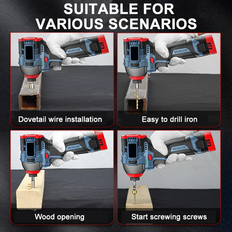 Brushless Cordless Impact Driver 16.8V 200 N·m (147.5 lb·ft) Electric Drill Screwdriver for Home DIY