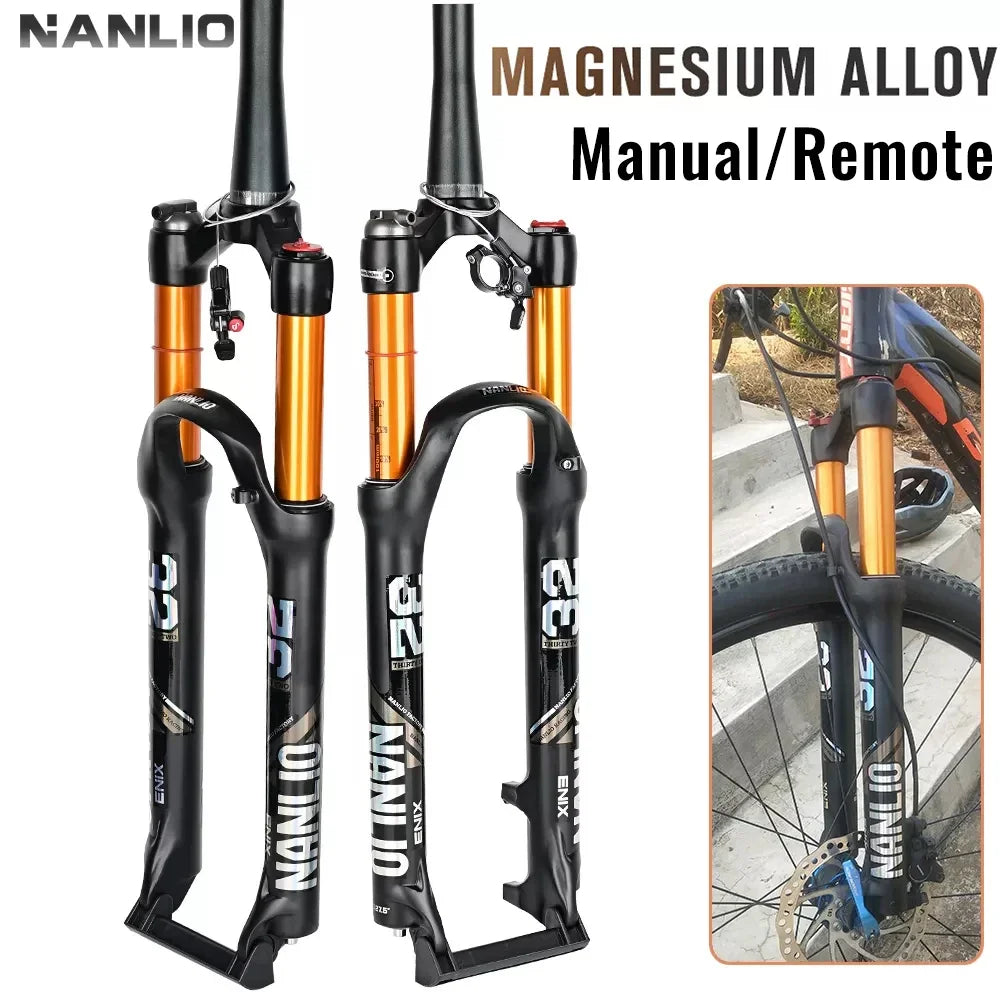 MTB Suspension Fork – Solo Air & Oil Damping, Quick Lockout, Magnesium Alloy, Disc Brake Compatible, Fits 26/27.5/29 in Wheels (Straight or Tapered Steerer)