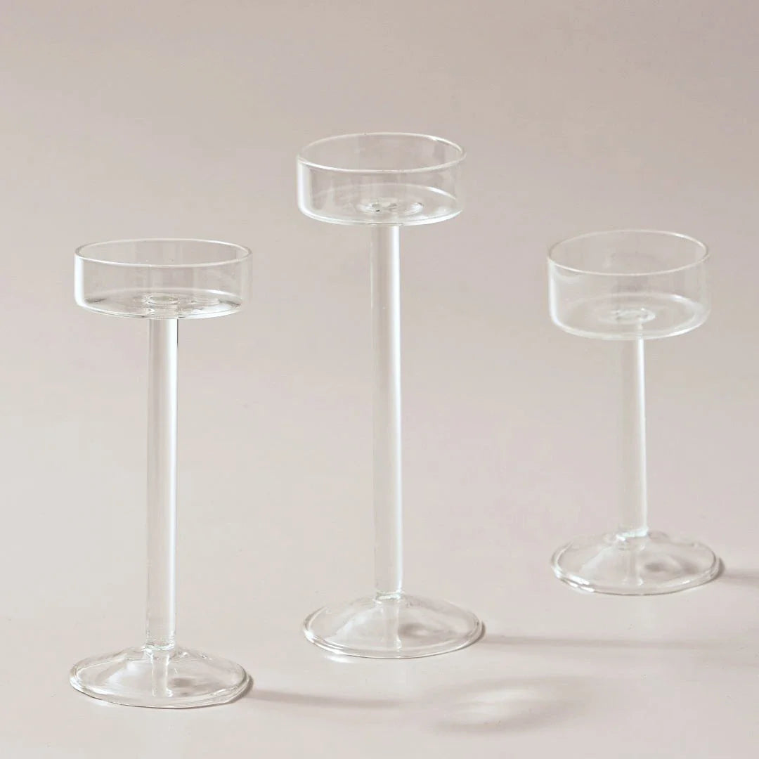 3-Piece Hand-Blown Glass Tealight Candle Holders Set — Votive Centerpieces for Wedding & Home Decor (11/14/17 cm | 4.3/5.5/6.7 in)