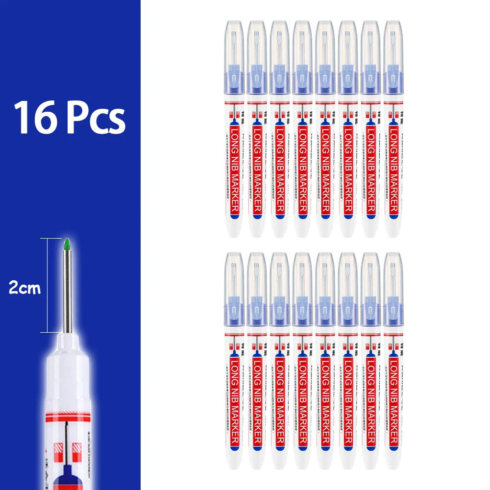 Waterproof Long-Head Deep-Hole Marker Pens 20mm Tip — Permanent Oil Ink for Metal, Wood & Carpentry (Black, Blue, Red, Green)