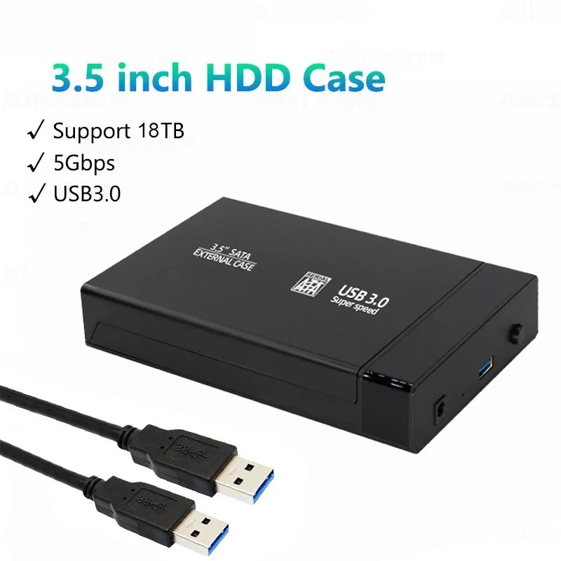 USB 3.0 SATA Hard Drive Enclosure for 3.5" & 2.5" HDD/SSD — External HDD Case, Supports up to 18TB