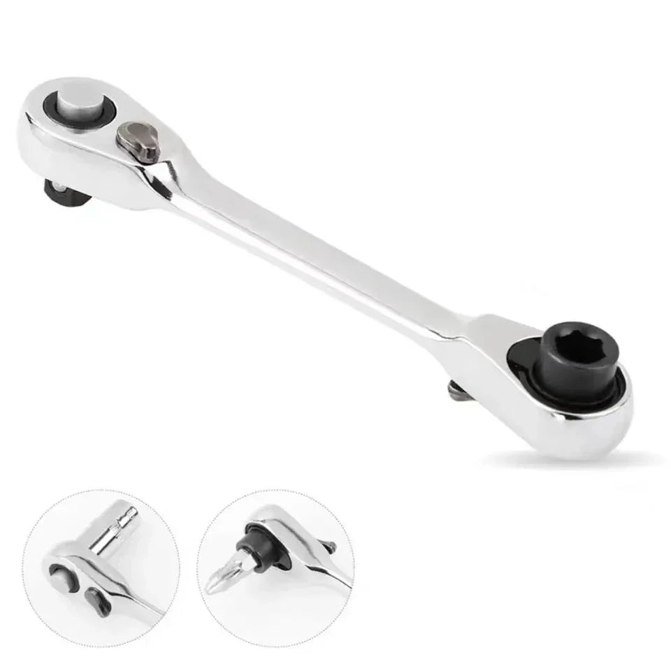 Mini 1/4 in (6.35 mm) 2-in-1 Ratchet Wrench Double-Ended Quick Socket Hex Driver