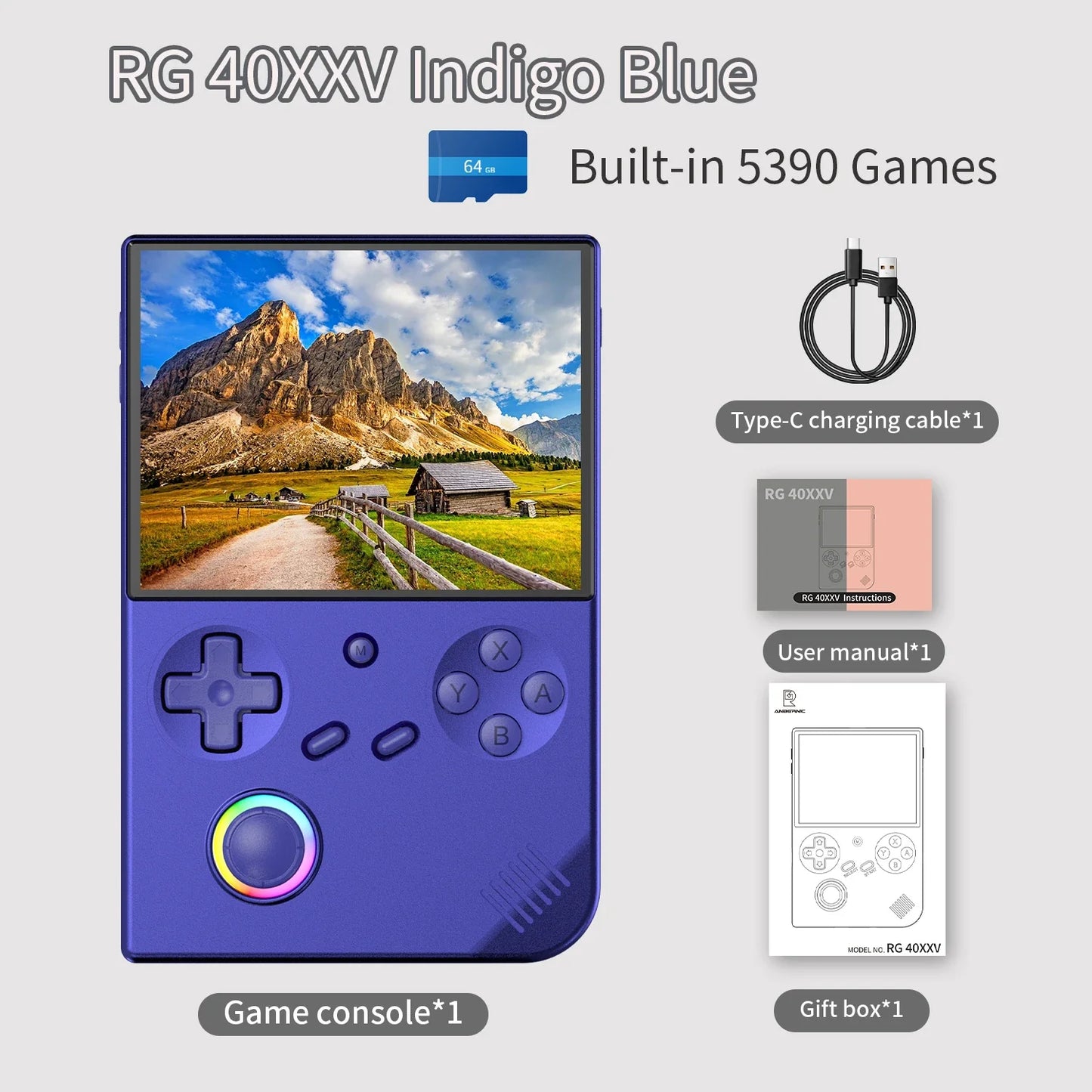 Handheld Retro Game Console - Linux 64‑bit, 4.0-inch (10.16 cm) IPS 640x480, RGB Joystick, HDMI Output, Wi‑Fi & Bluetooth, 64GB