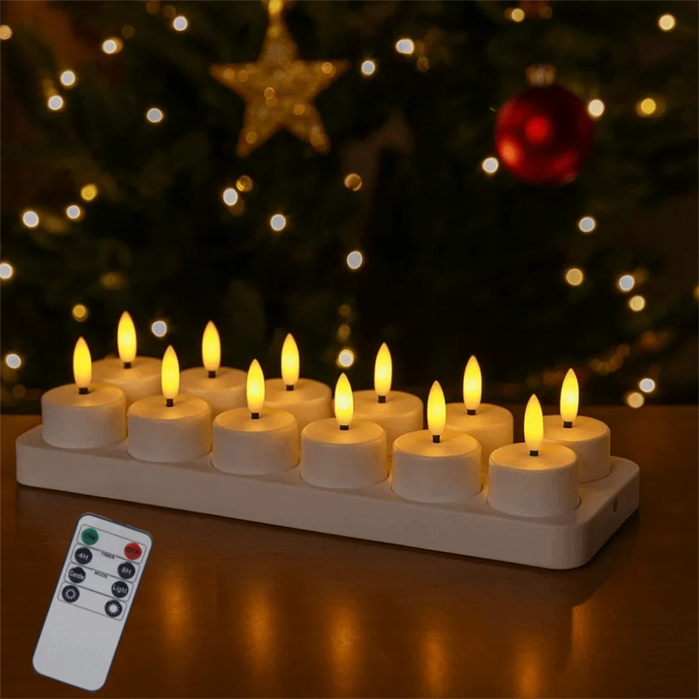 LED Flameless Candle Set 4/6/8/12 Pack – Remote & Charging Base, Battery-Operated Tea Lights for Wedding & Party Decor