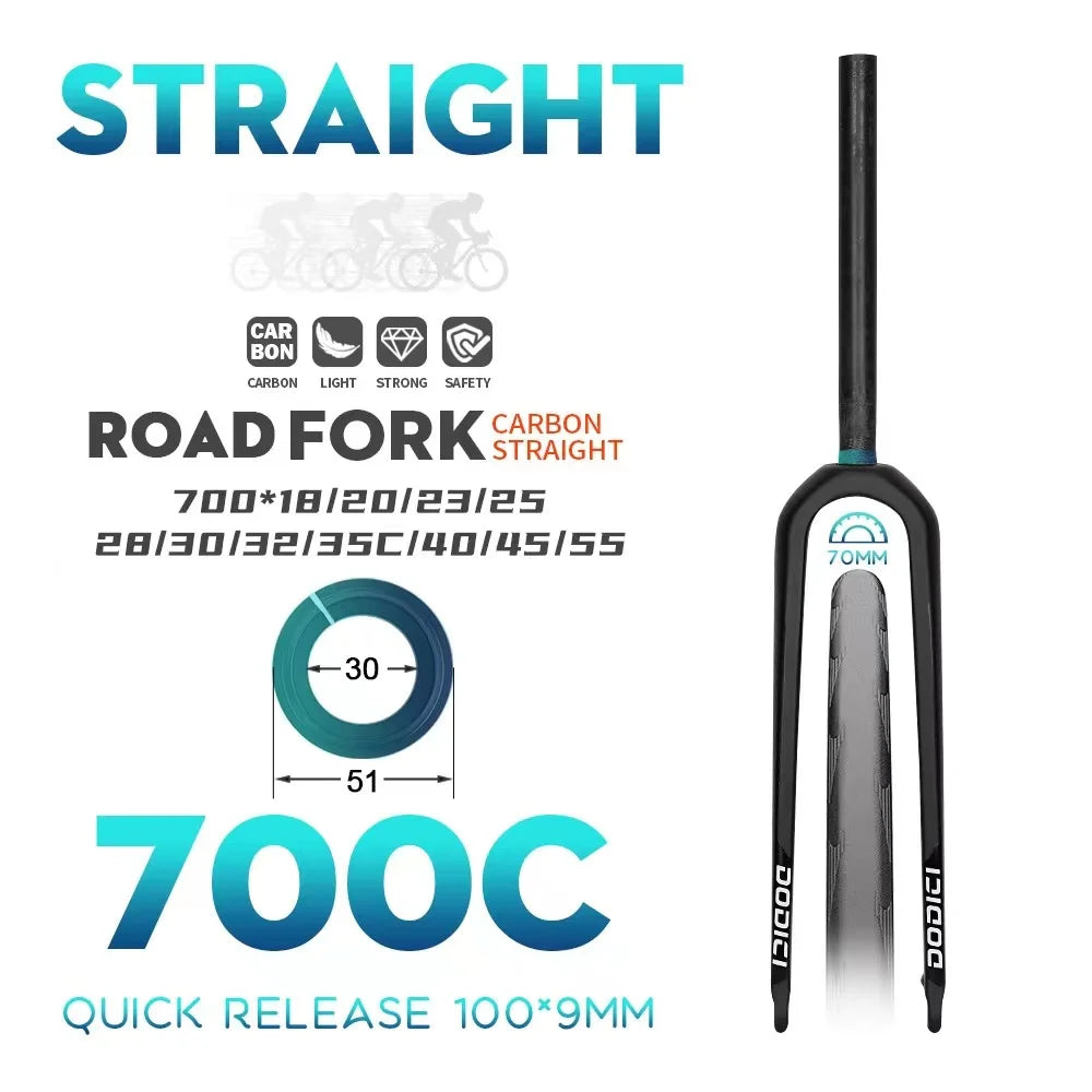 Carbon Fiber Road & Gravel Bike Front Fork - Quick Release, 28.6mm Steerer, Fits 700C Tires up to 55C