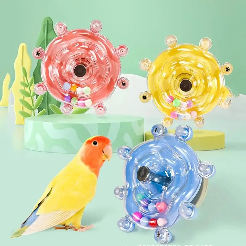 Interactive Rotating Treat Dispenser Parrot Toy for Mental Stimulation and Cage Entertainment