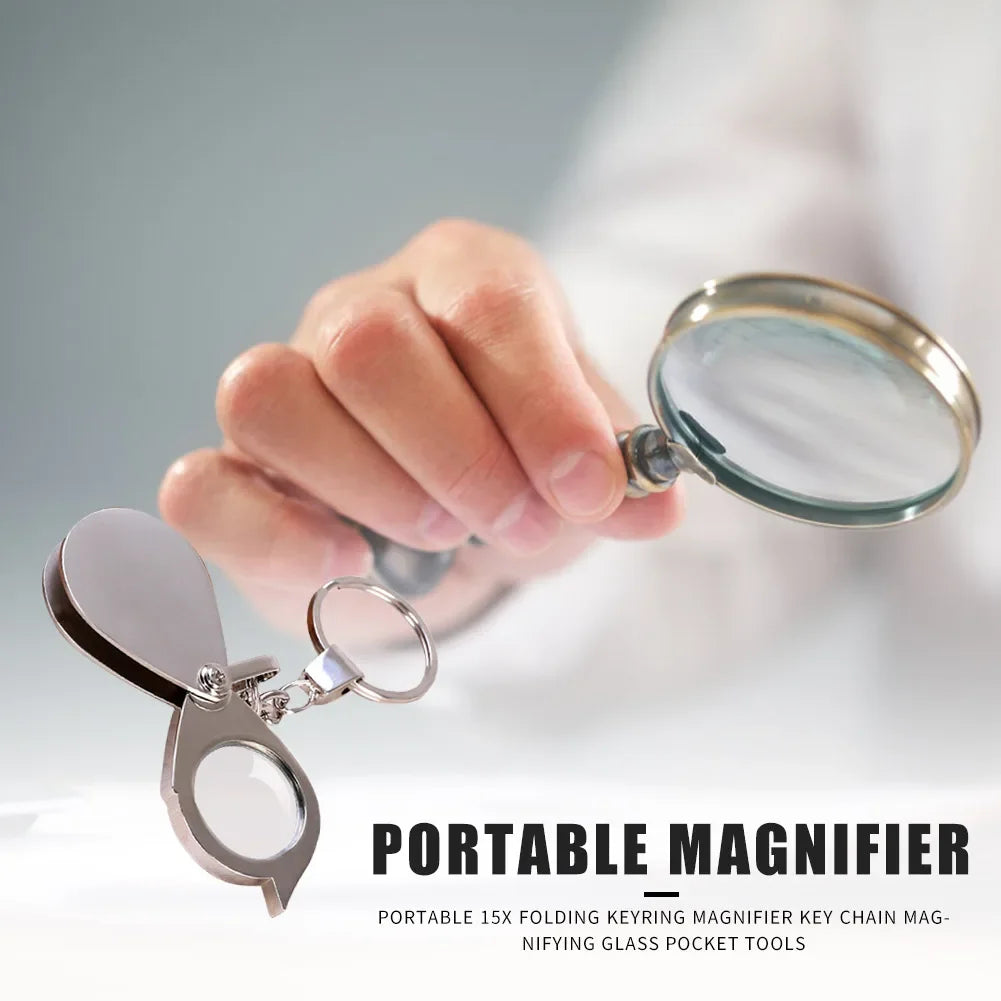 Folding Keychain Magnifier 10X & 15X Pocket Loupe for Jewelry, Coins, Stamps