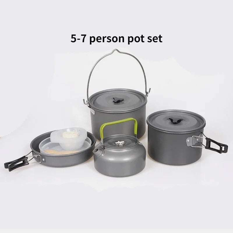 Camping Cookware Set for 1–7 People | Lightweight Portable Pot & Pan with Carrying Bag