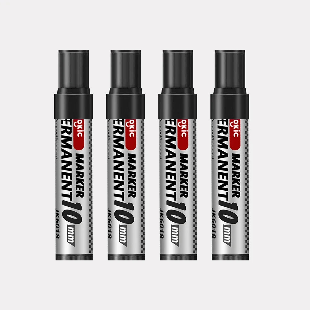 4-Pack Permanent Marker Pens - Waterproof Ink, Fine & 10 mm Chisel Tips, Black Blue Red Green