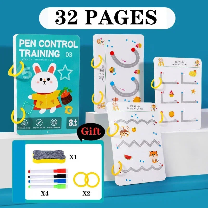 Reusable Tracing Workbook for Kids – Montessori Pen Control & Pre-Writing Practice Copybook