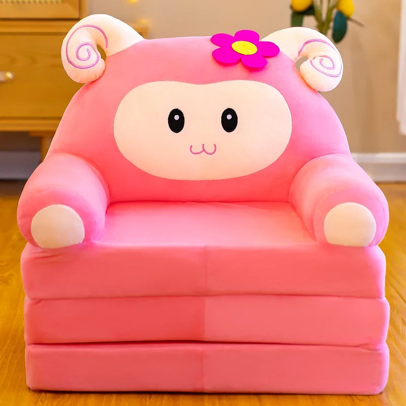 Foldable 3-Layer Plush Kids Sofa Chair Cartoon Baby Seat with Removable Cover
