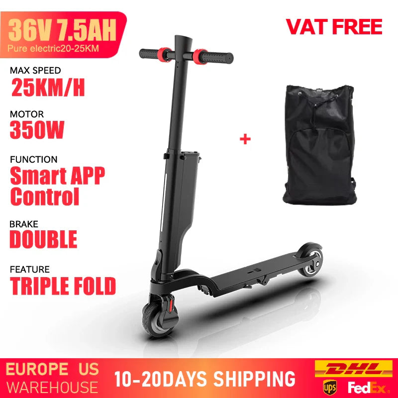 Foldable Electric Scooter for Adults — 350W Motor, 36V 7.5Ah Removable Battery, Smart App Control, 25 km/h (15.5 mph)