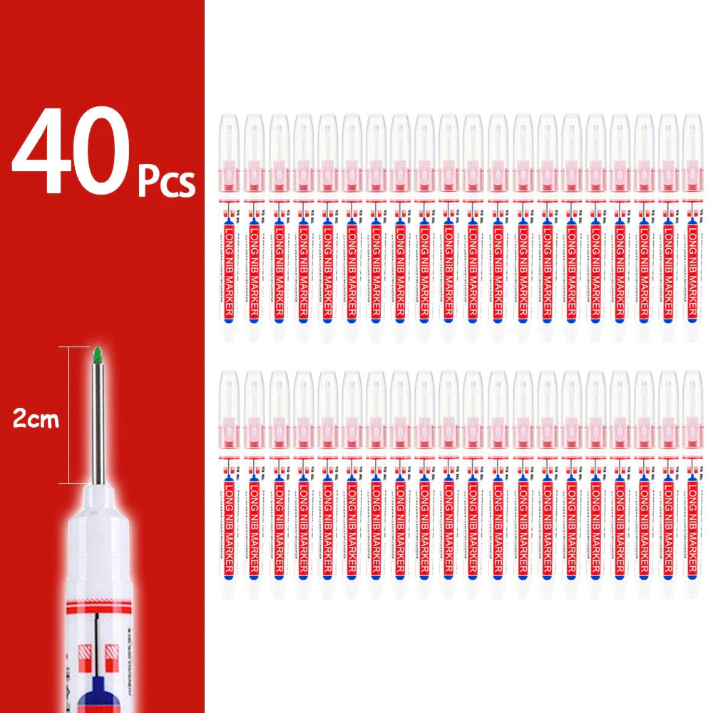 Waterproof Long-Head Deep-Hole Marker Pens 20mm Tip — Permanent Oil Ink for Metal, Wood & Carpentry (Black, Blue, Red, Green)