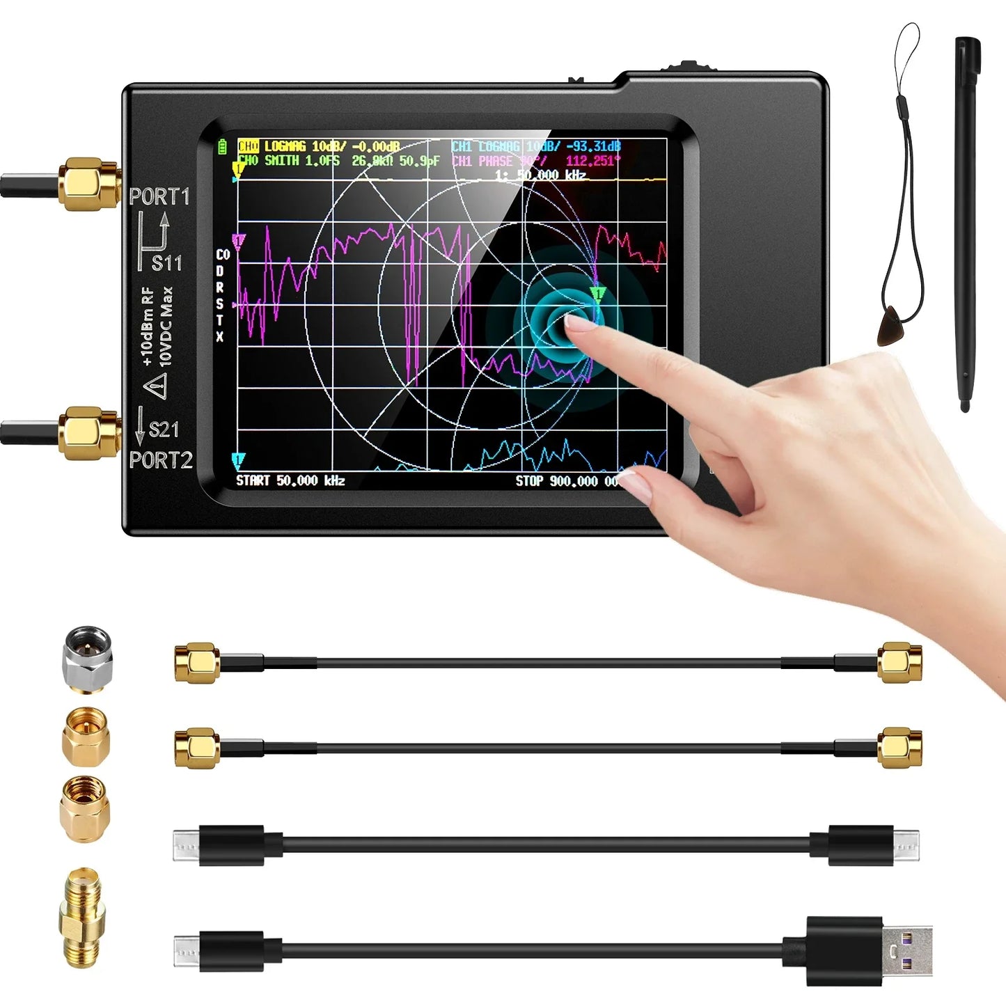 Vector Network Antenna Analyzer 10 kHz - 1.5 GHz | Portable VNA Spectrum Analyzer 2.8 inch Touchscreen, USB-C, SD Card (Up to 32GB)