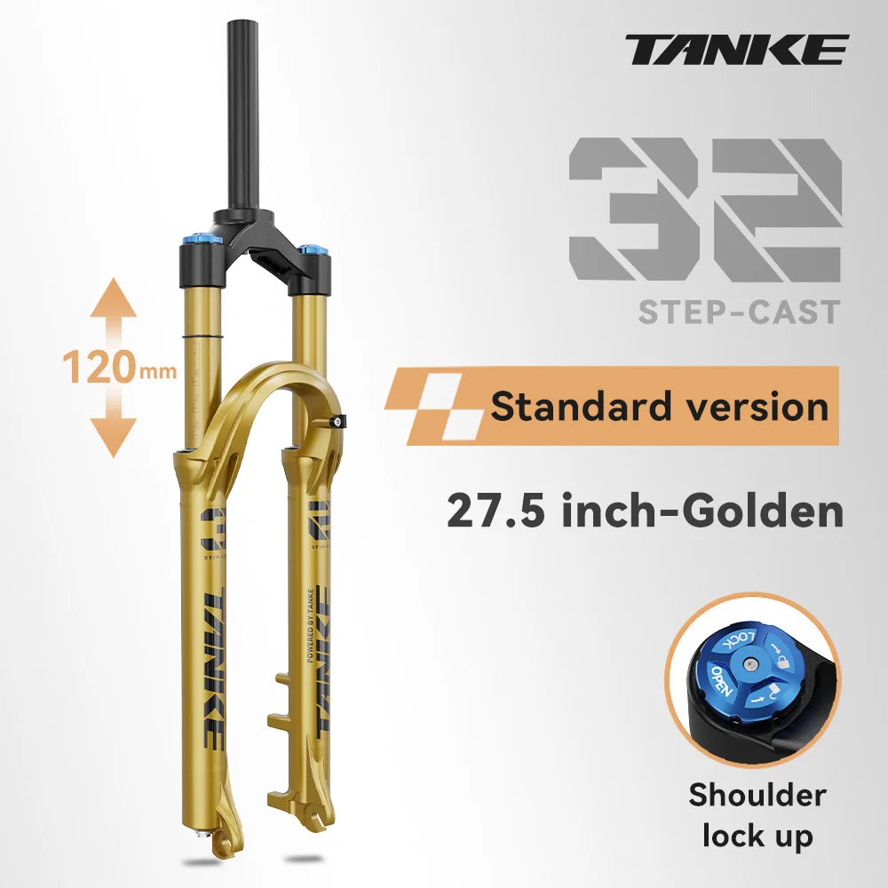 MTB Air Front Suspension Fork 120mm (4.7in) Travel Rebound Adjustable, 26/27.5/29-inch Straight Steerer, 9x100mm Quick Release, Disc Brake Compatible