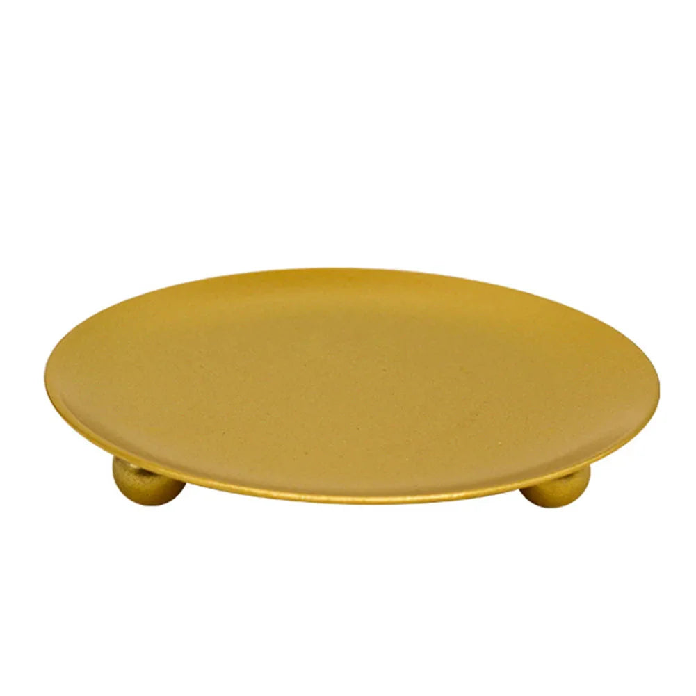 Round Iron Candle Plate Holder — Rust-Resistant Metal Pedestal for Pillar, Ball & Votive Candles, Gold or Black, Small 2.8×2.8×0.6 in (7×7×1.5 cm) & Large 4.3×4.3×0.7 in (11×11×1.7 cm)