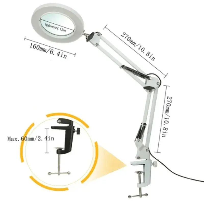 72-LED 4.2-Inch (106 mm) 8X/10X USB Illuminated Magnifying Lamp — 3-Color LED, Adjustable Swing Arm Clamp for Soldering, Repair & Beauty