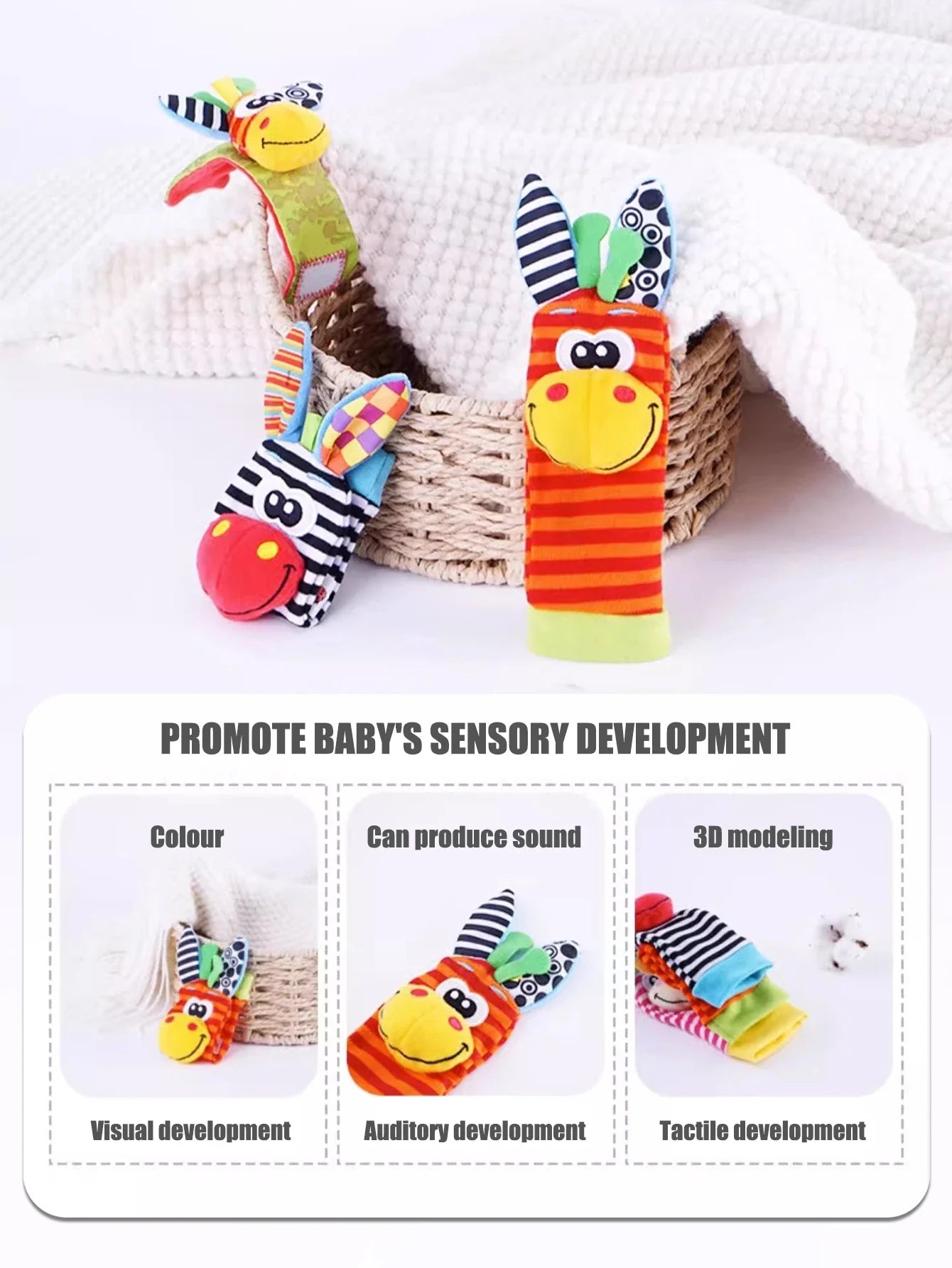 4-Pack Baby Wrist Rattle Socks – Infant Sensory Toy Socks 0-12 Months Unisex
