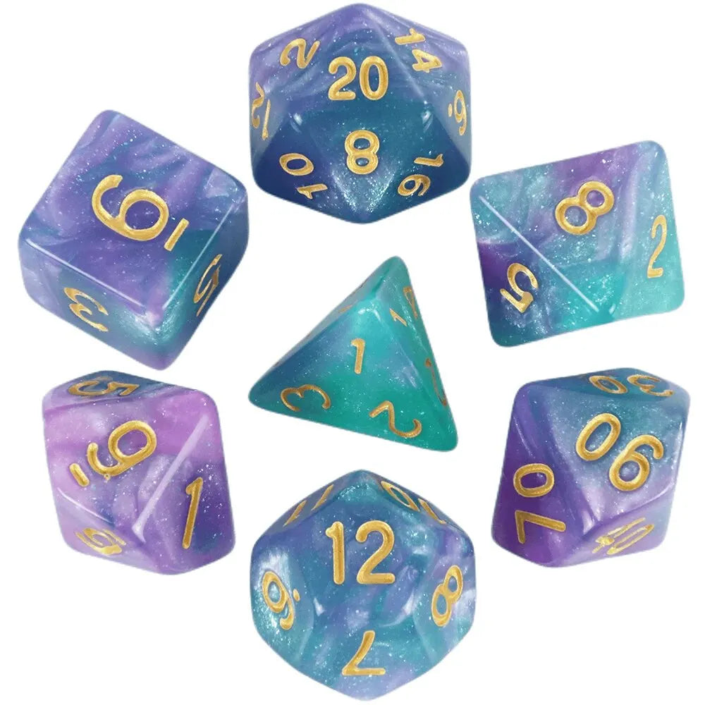 7-Piece Galaxy Polyhedral Dice Set for DnD & RPGs – Colorful Universe Effect (D4-D20)