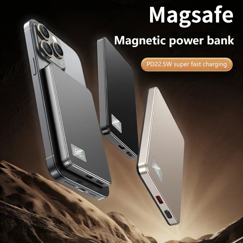 50000mAh Magnetic Wireless Power Bank PD 22.5W Fast Charge — MagSafe Compatible Portable Charger for iPhone Samsung Xiaomi