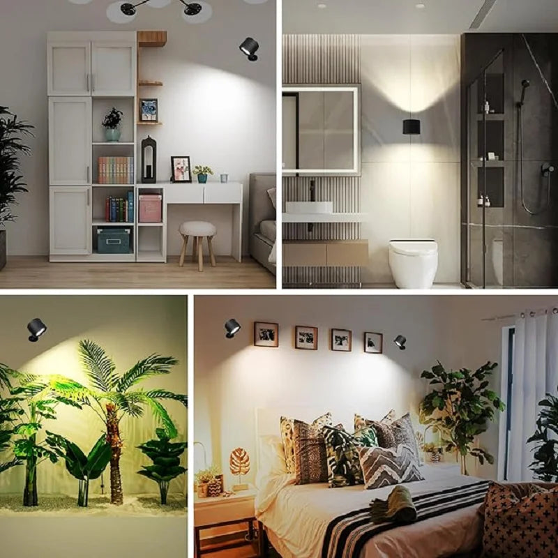 Magnetic Rechargeable LED Wall Sconce - Dual Head 360° Rotatable, 3-Color Touch & Remote Wall Lamp