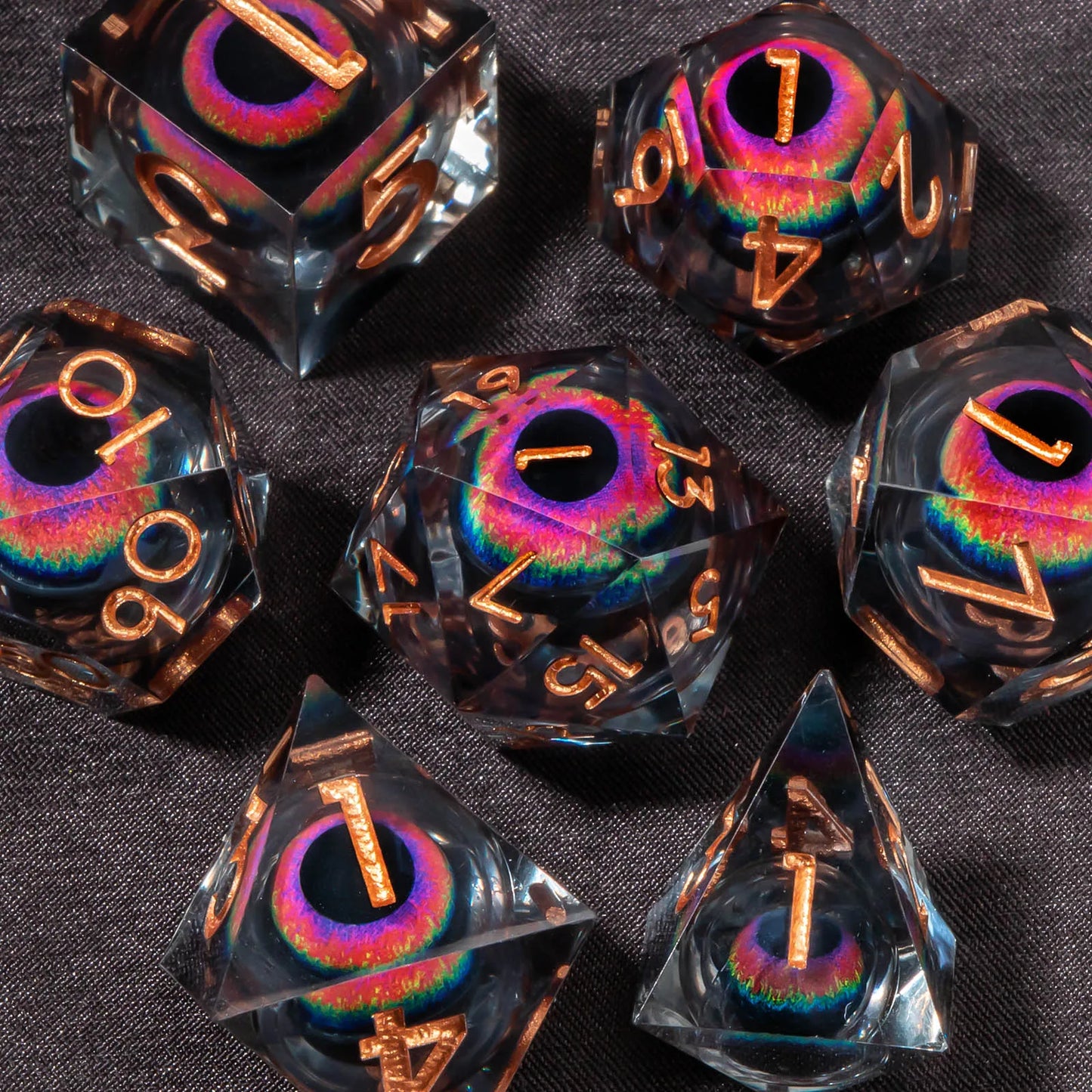 Liquid Core Resin RPG Dice Set — Sharp-Edged D20 D12 D10 D8 D6 D4 for Tabletop Gaming