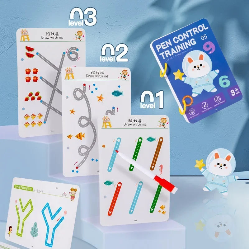 Reusable Tracing Workbook for Kids – Montessori Pen Control & Pre-Writing Practice Copybook