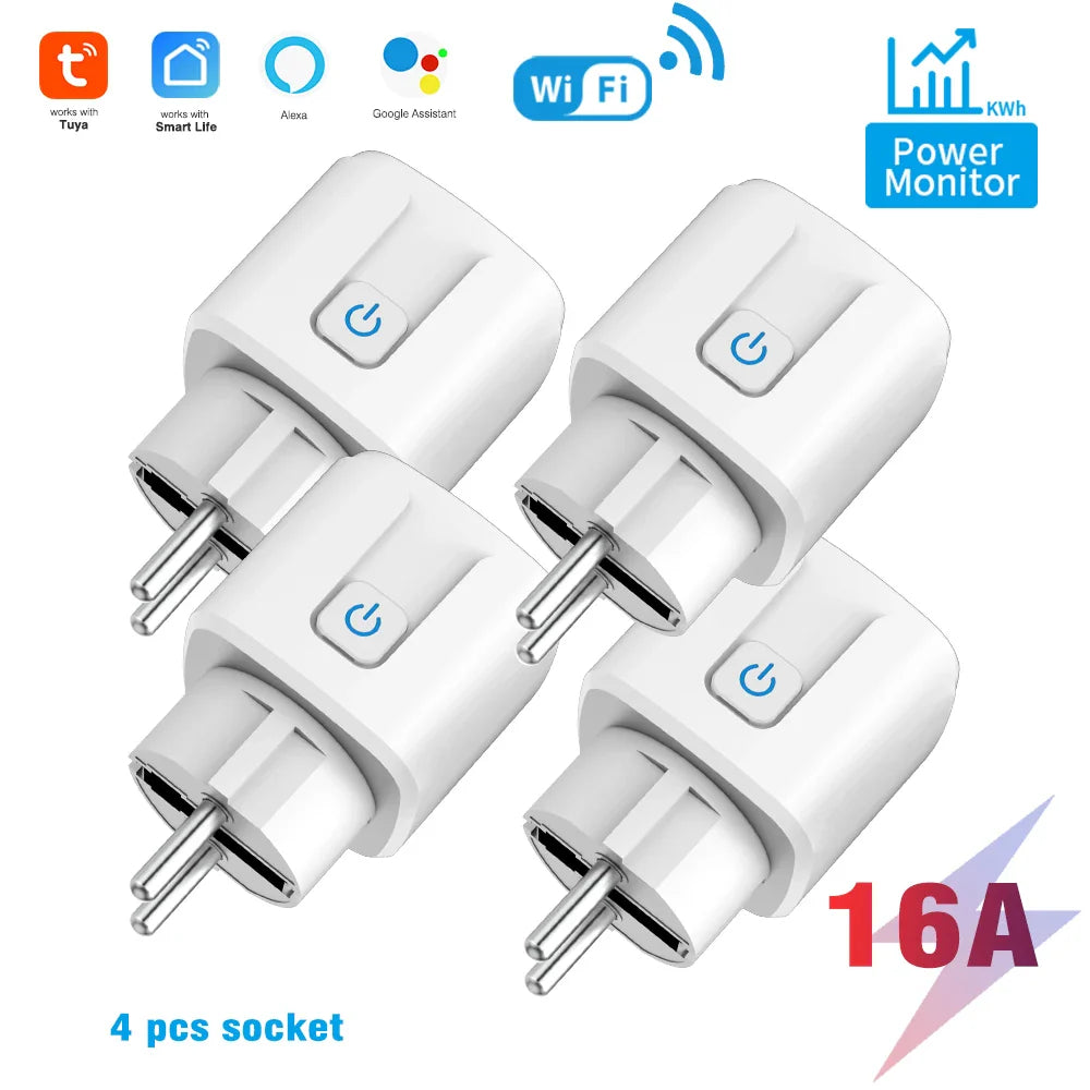 Smart WiFi Dual Outlet Wall Socket 16A/20A – Voice Control with Google & Alexa, Timer & Energy Monitoring (EU Plug)