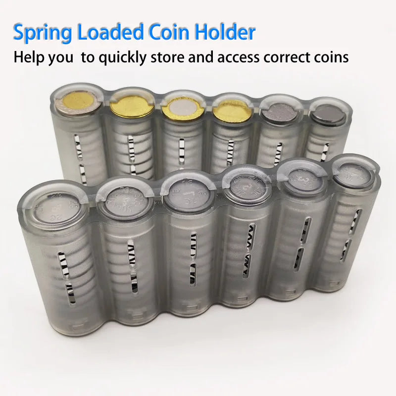 Portable 6-Slot Euro Coin Dispenser - Coin Holder with Spring for Cashiers, Waiters & Drivers