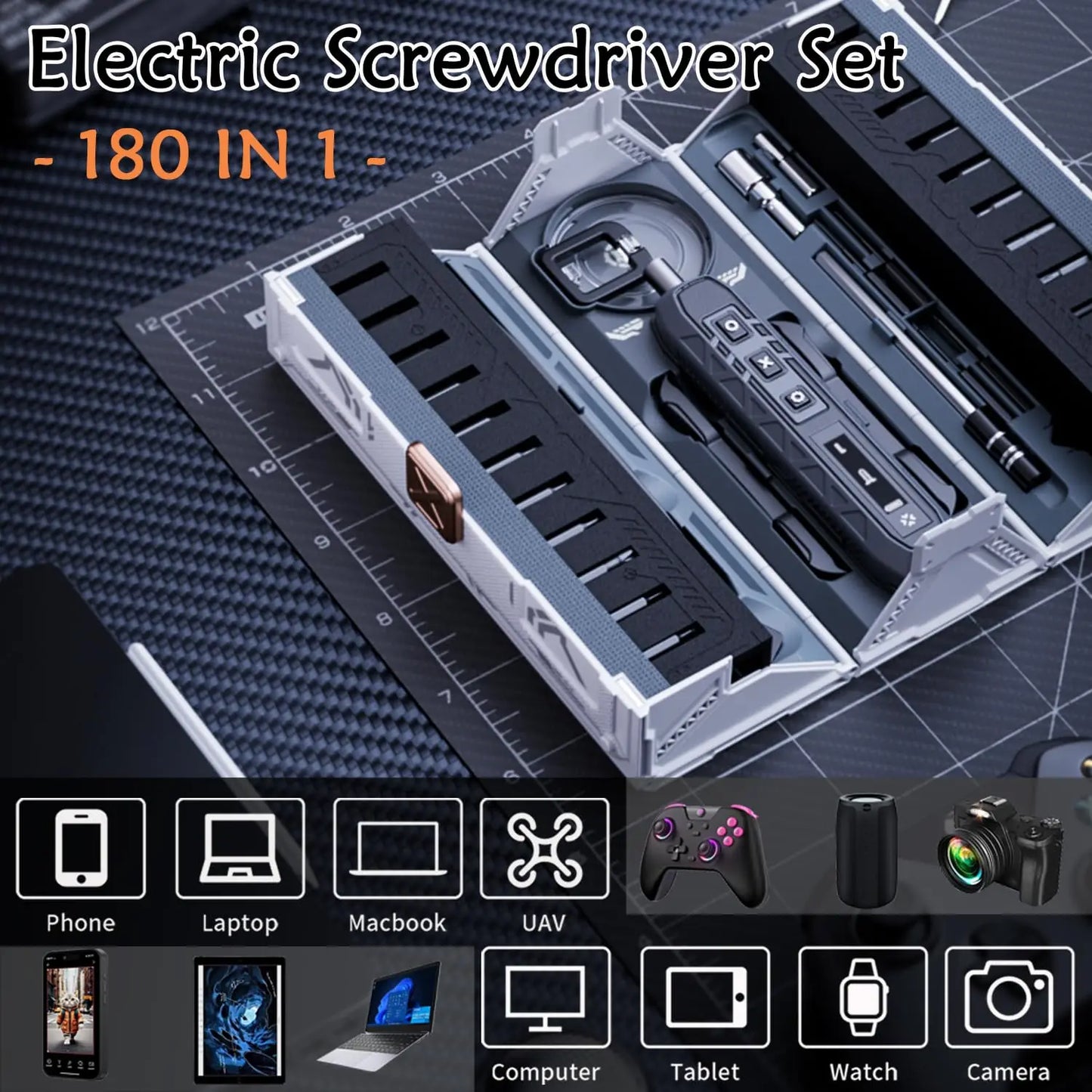 180-in-1 Precision Electric Screwdriver Kit — 3 Torque Modes, Magnetic Bits & 16 Repair Tools, USB-C Rechargeable for Phone PC Camera