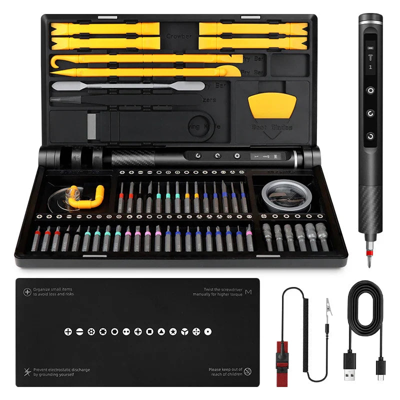 Cordless Electric Precision Screwdriver Set with LED Light - Magnetic S2 Bits for Phone, Laptop & Electronics Repair, Rechargeable USB-C
