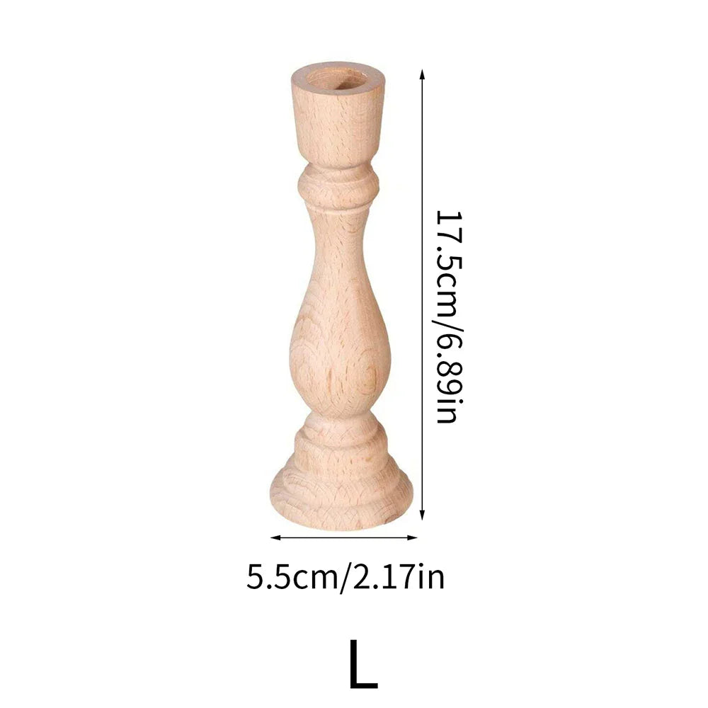 Handcrafted Unfinished Wooden Pillar Candle Holder Rustic Candlestick for Home Decor