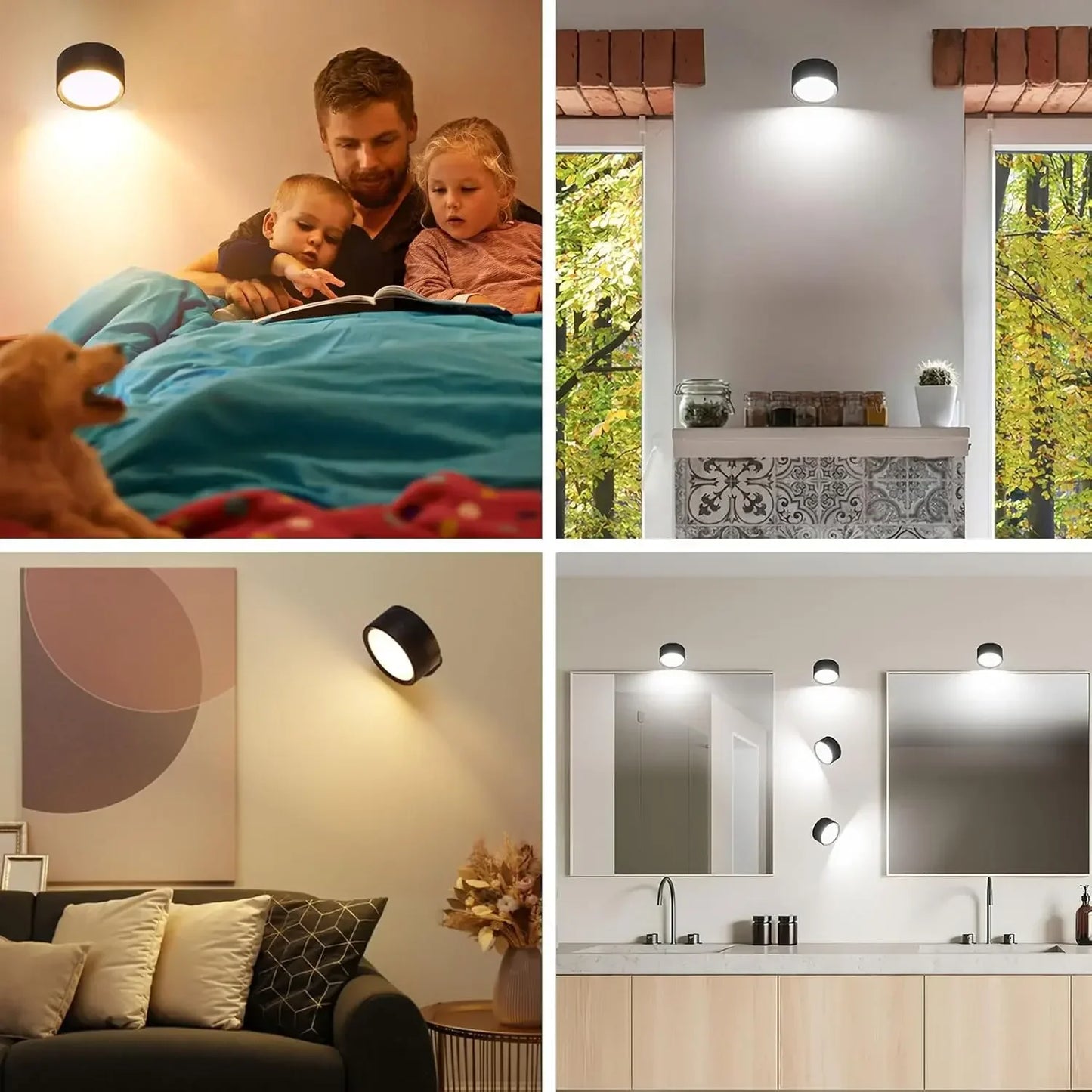 Rechargeable LED Magnetic Picture Light Dimmable 360° Rotating Touch Remote Wall Cabinet Night Lamp