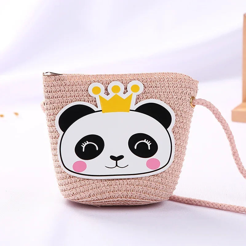 Girls Daisy Straw Mini Messenger Bag, Kids Shoulder Handbag with Coin Purse