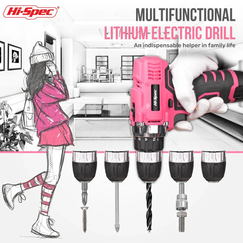 Pink Cordless Electric Screwdriver & Home Repair Tool Kit - Complete Set with Drill Bits, Hammer & Carry Case