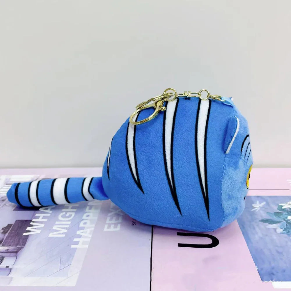 Anime K-Pop Demon Hunter Plush Keychain, Purple Tiger Monster with Black Hat and 3 Eyes Cute Plush Charm Gift