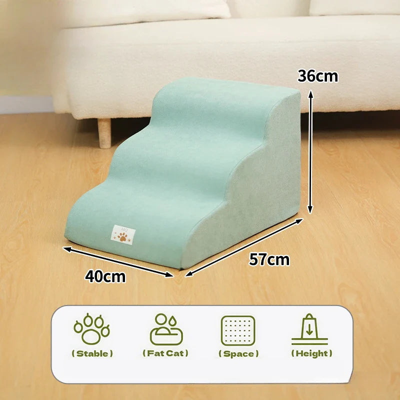 2/3-Step Pet Stairs Ramp for Dogs and Cats – Memory Foam with Removable Washable PU Cover, Sofa Trainer Stairs