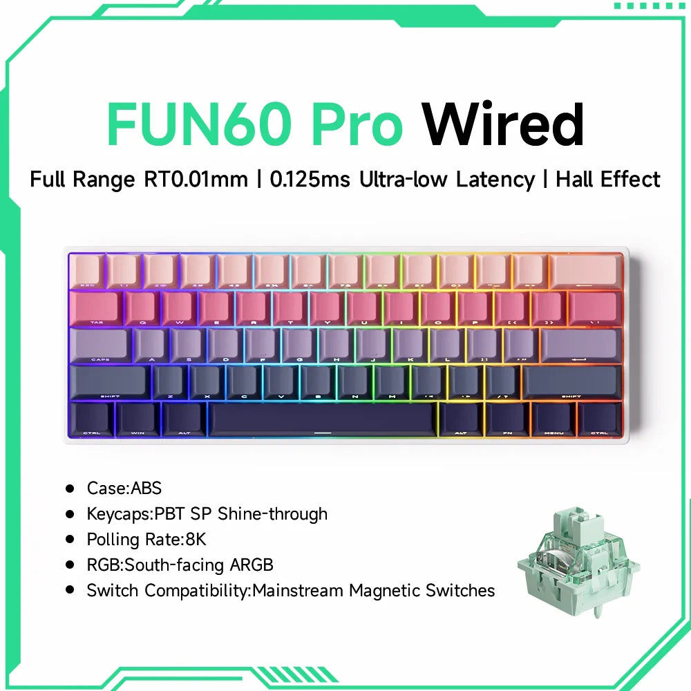 Magnetic Switch 60% & 65% Mechanical Gaming Keyboard - Rapid Trigger RT, 8K Polling, Hot-Swappable, RGB, Tri-Mode USB-C/BT/2.4G