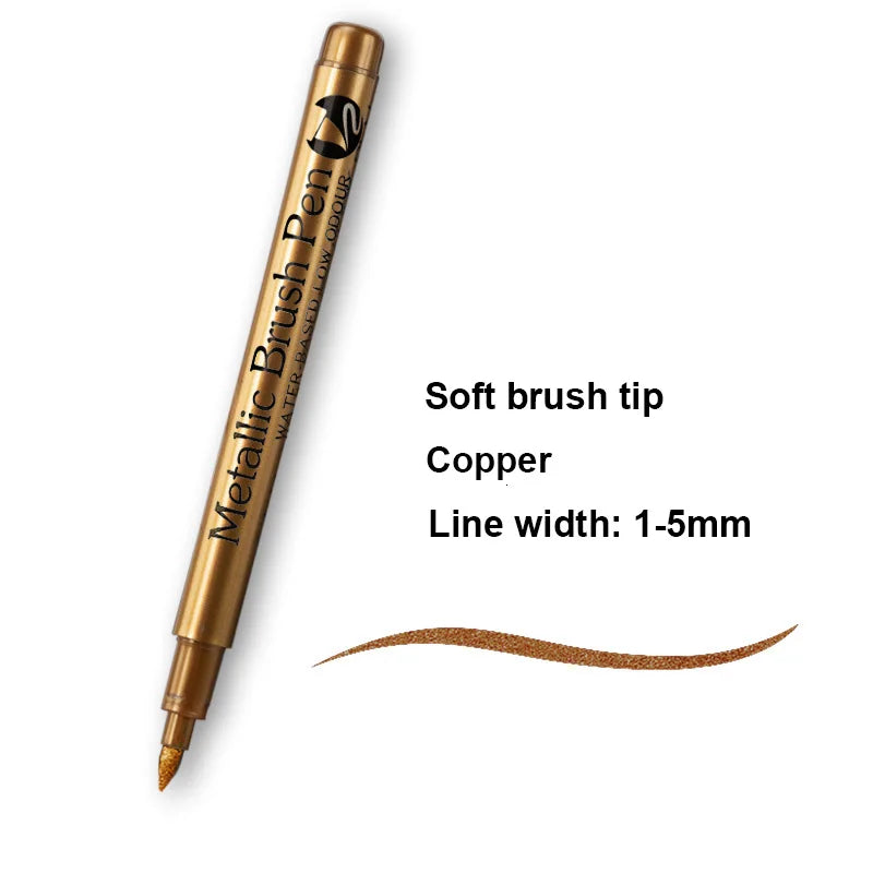 Metallic Brush Marker Pen (1 or 2-Pack) – Gold & Silver Permanent Metallic Ink for Crafts, Scrapbooking & Manga (14 cm / 5.5 in)